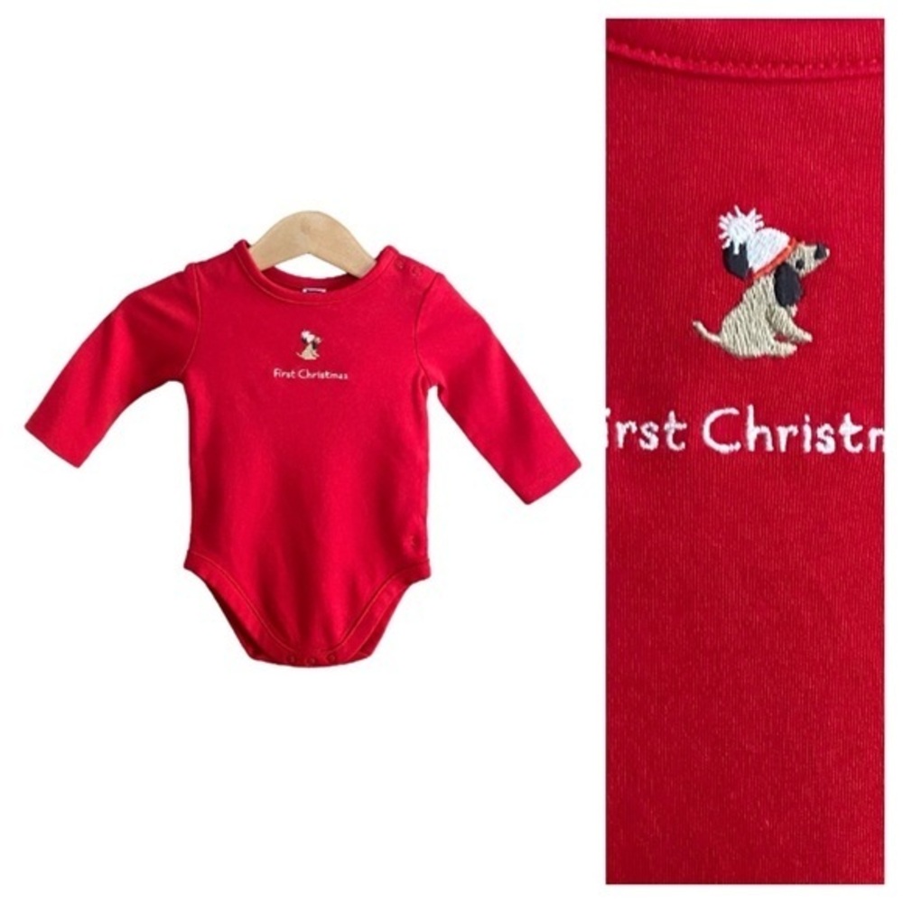 Janie and Jack Red Baby’s First Christmas Dog Embroidered Onesie 0-3 months